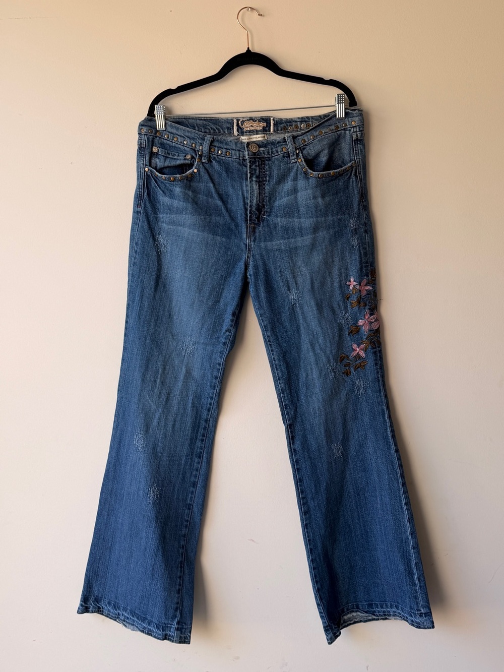 Vintage C’Est Toi Blue Embroidered Wide-Leg Flare Jeans